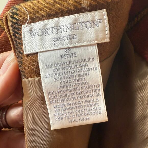 Worthington Petite Plaid Midi Maxi Skirt SZ 8P Wool Blend Country Fall Academia - Picture 4 of 5